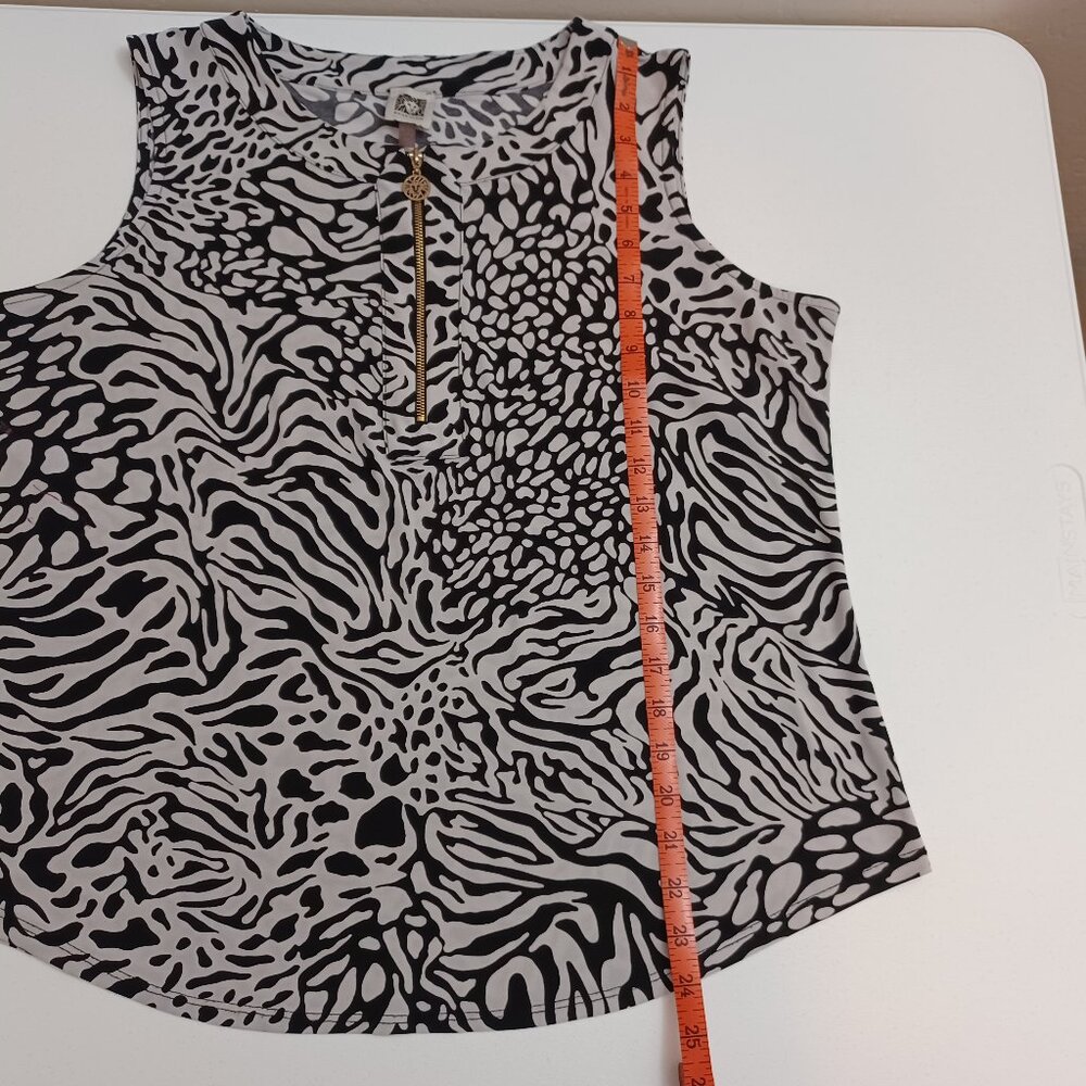 Women's Anne Klein Zebra Print 1/4 Zipper Sleeveless Blouse Size Large - Picture 6 of 7